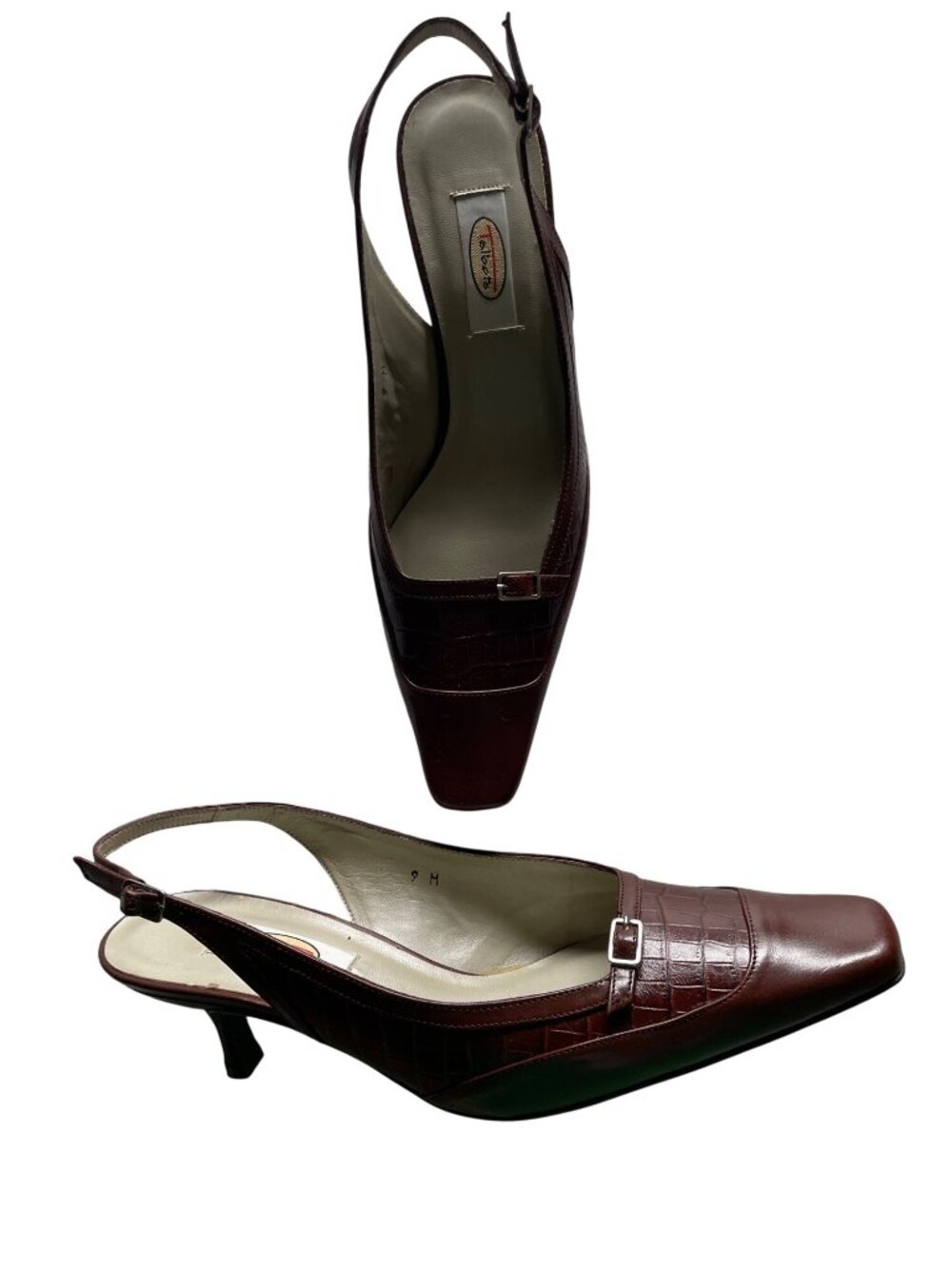 Brown Leather Slingback Heels Size 9 M Made In Spain Talbots Womens Luca